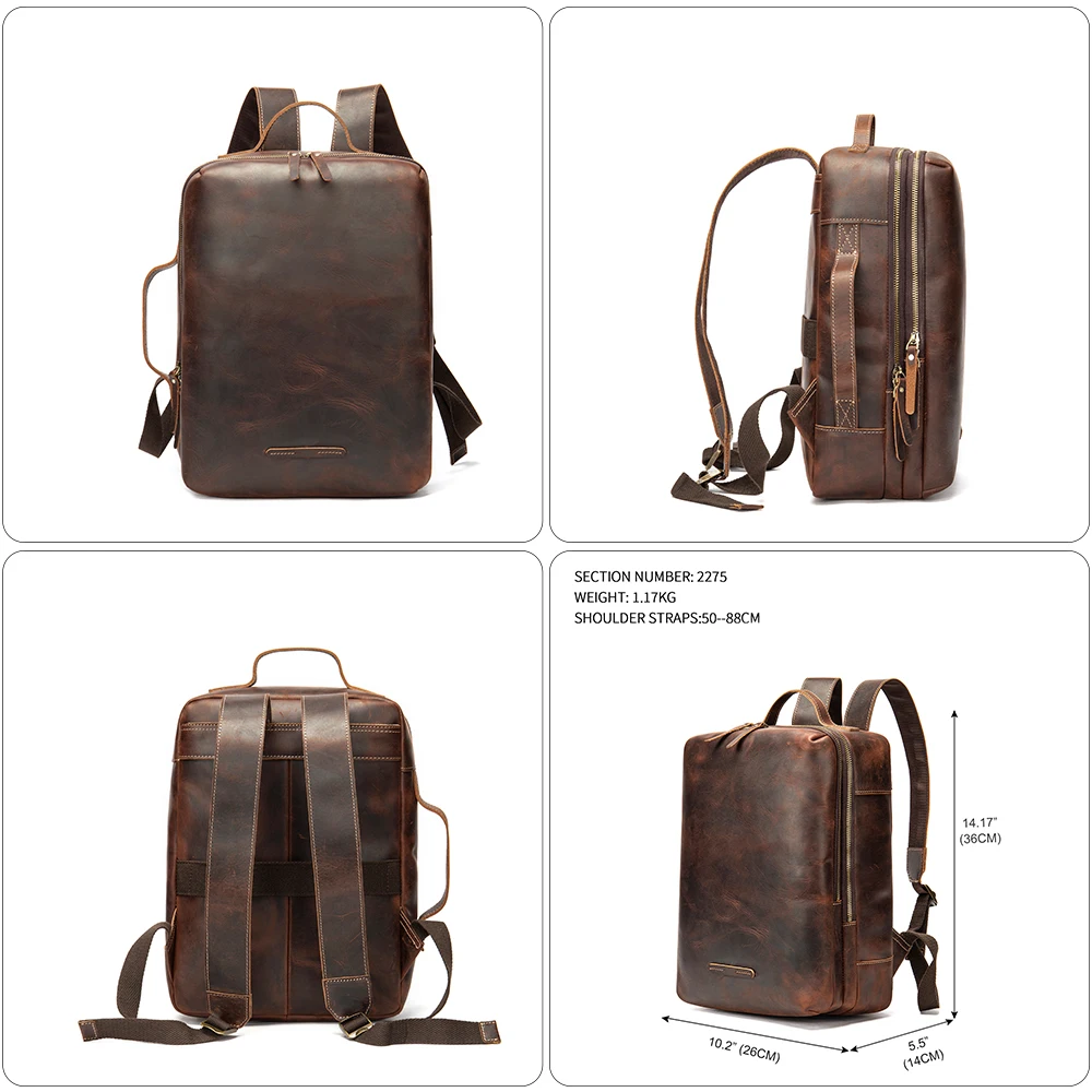 Customizable Genuine Leather Business Backpack Men's Leather Work Backpack Travel Laptop Convertible Briefcase Backpack