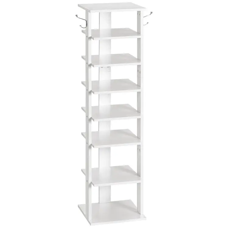 Wholesale White Tall Narrow Shoe Stand Storage 8 Tier Vertical Small Shoe Racks Organiser Wood Shelves for Shoes Bedroom