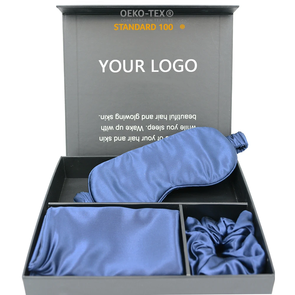 Custom logo ivory pure silk pillowcase scrunchie box hair tie luxury sleep eye mask 100% mulberry silk pillow case set