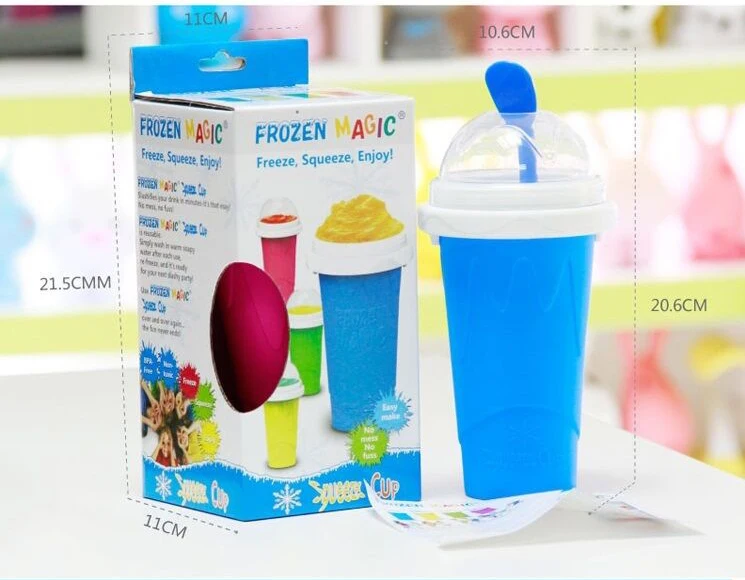 BBA374 Eco-friendly Plastic Ice Cream Frozen Cup with Lid Silicone Slushy Maker DIY Smoothie Cup Squeeze Pinch Cups