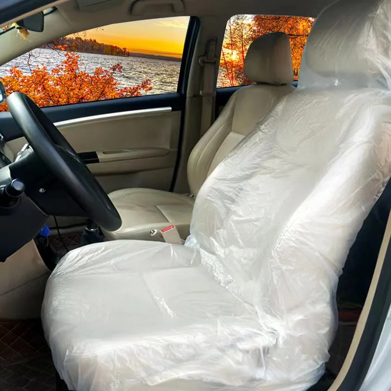HappyBeeYo 100PCS Universal Car Disposable Plastic Seat Cover 3.2 Pounds,Mechanic Valet Clear Protective Films Waterproof Oil-Proof Dust-Proof 59x 31.5 