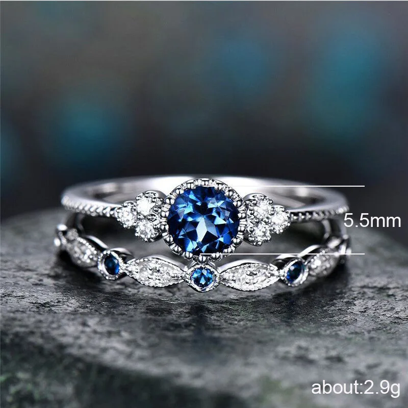 Fashion Couples Finger Jewelry Ring Wedding 925 Silver Plated Emerald Green & Blue Sapphire CZ Diamond ring set