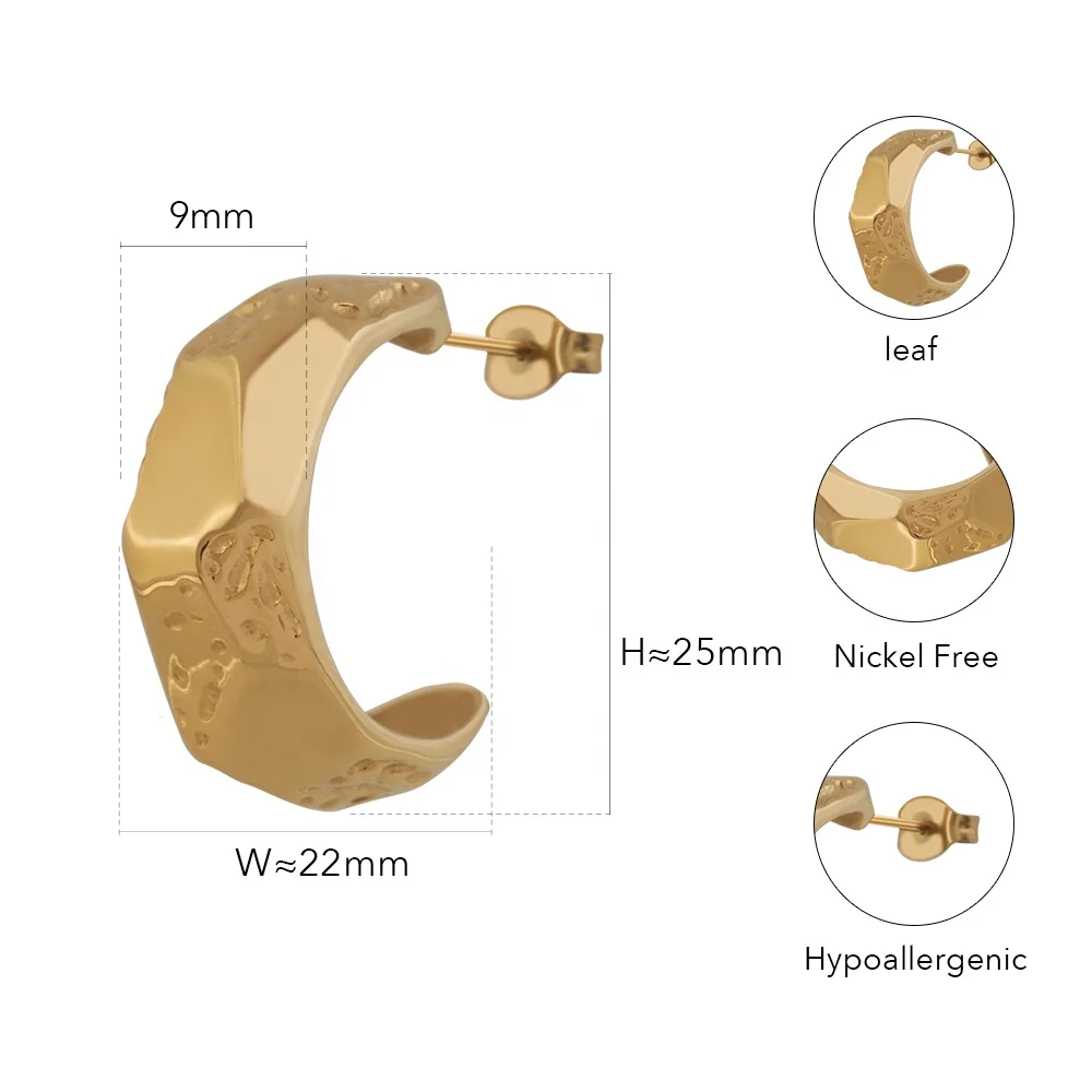 Latest 18K Gold Plated Stainless Steel Jewelry Irregular Printed C Shape Hoop Earring For Women Accessories Earrings E221468