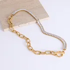 Trendy Pearl Jewelry Chain OT Buckle Inlaid Zircon Necklace Bracelet Set Stainless Steel Jewelry