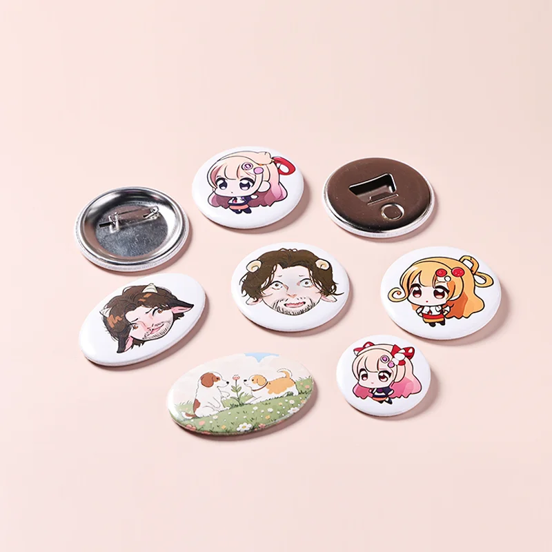 Custom 50mm Round Anime Magnet Button Pin Badge UV Printing Metal Safety Pin supplier