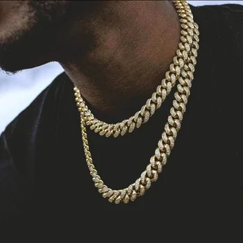 Custom 18K Gold Silver Hip Hop Jewelry Diamond Iced Out Cuban Link Chains Necklace For Men