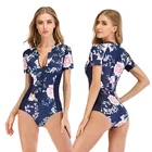 Short Beachwear New Short Sleeve Rash Guard 1 Piece Beachwear Print Sexy Swimsuit
