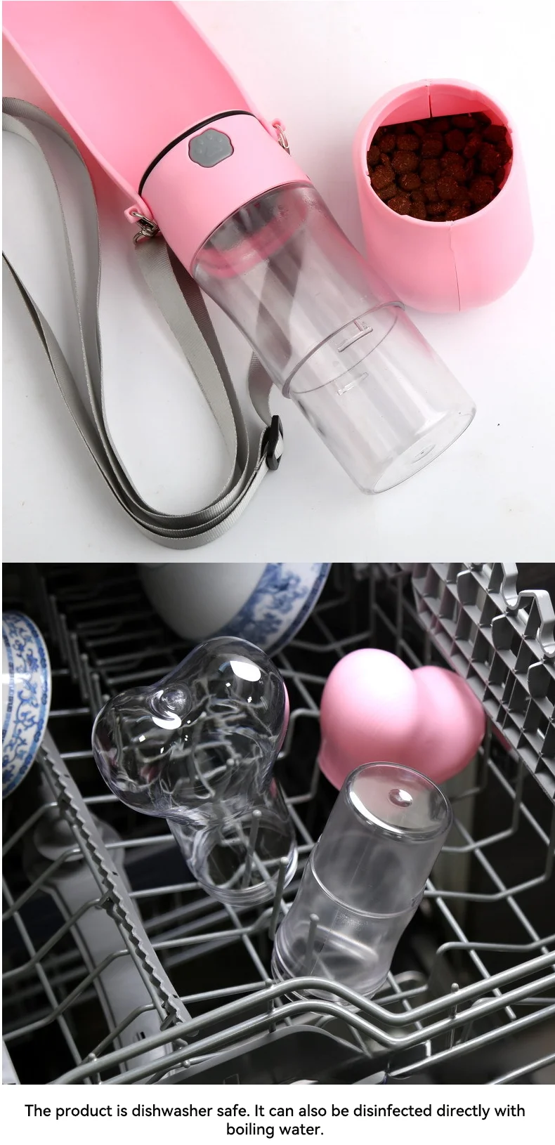 New Portable 2 in 1 Pet Water and Food Bottle for Outdoor Travel Easy to Clean Dishwasher Safe Pet Supplies details