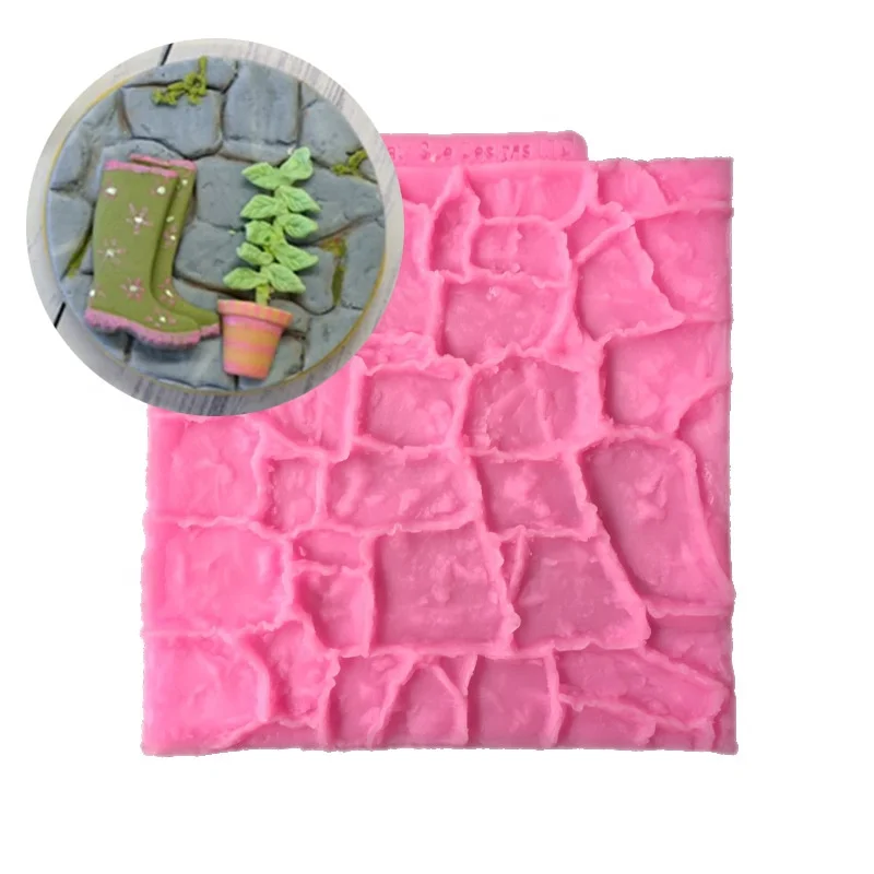 New Design Cobble Stone Brick Wall Impression Mat Fondant Cake Decorating Tool Embosser Baking Mold