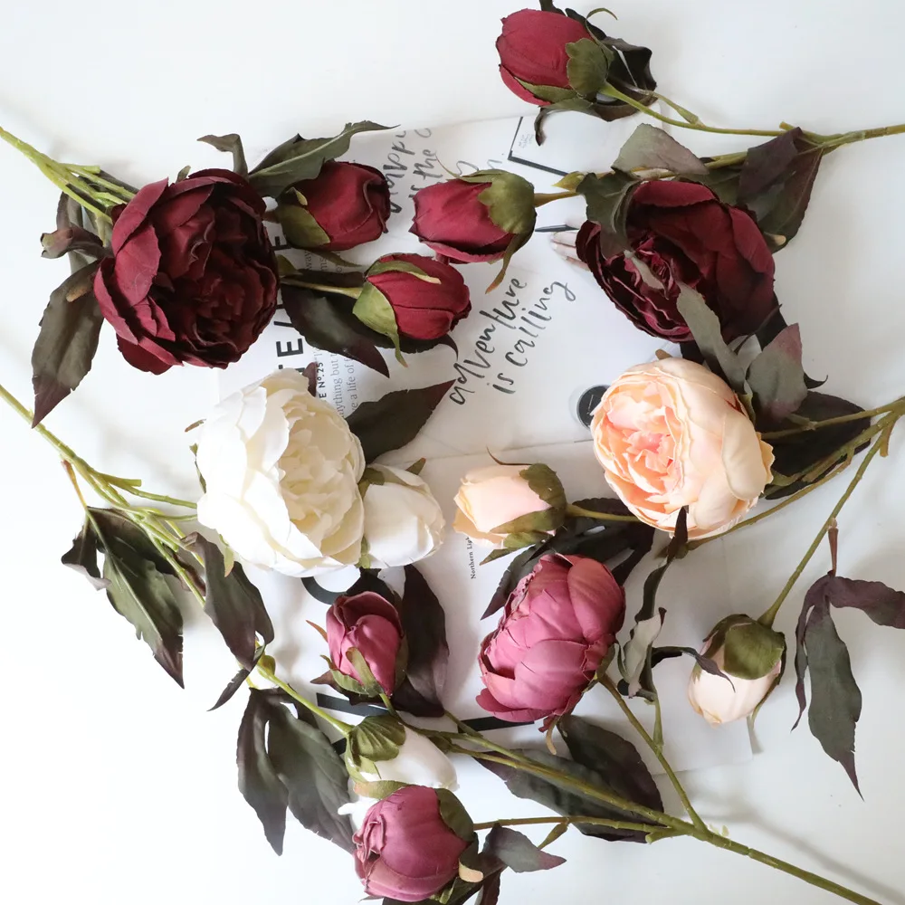 3 Heads Silk Peony Artificial Decorative Flowers For Wedding Home Buy