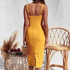 Yellow Summer New High Waist Pencil Skirt V-neck Sexy Yellow Dress