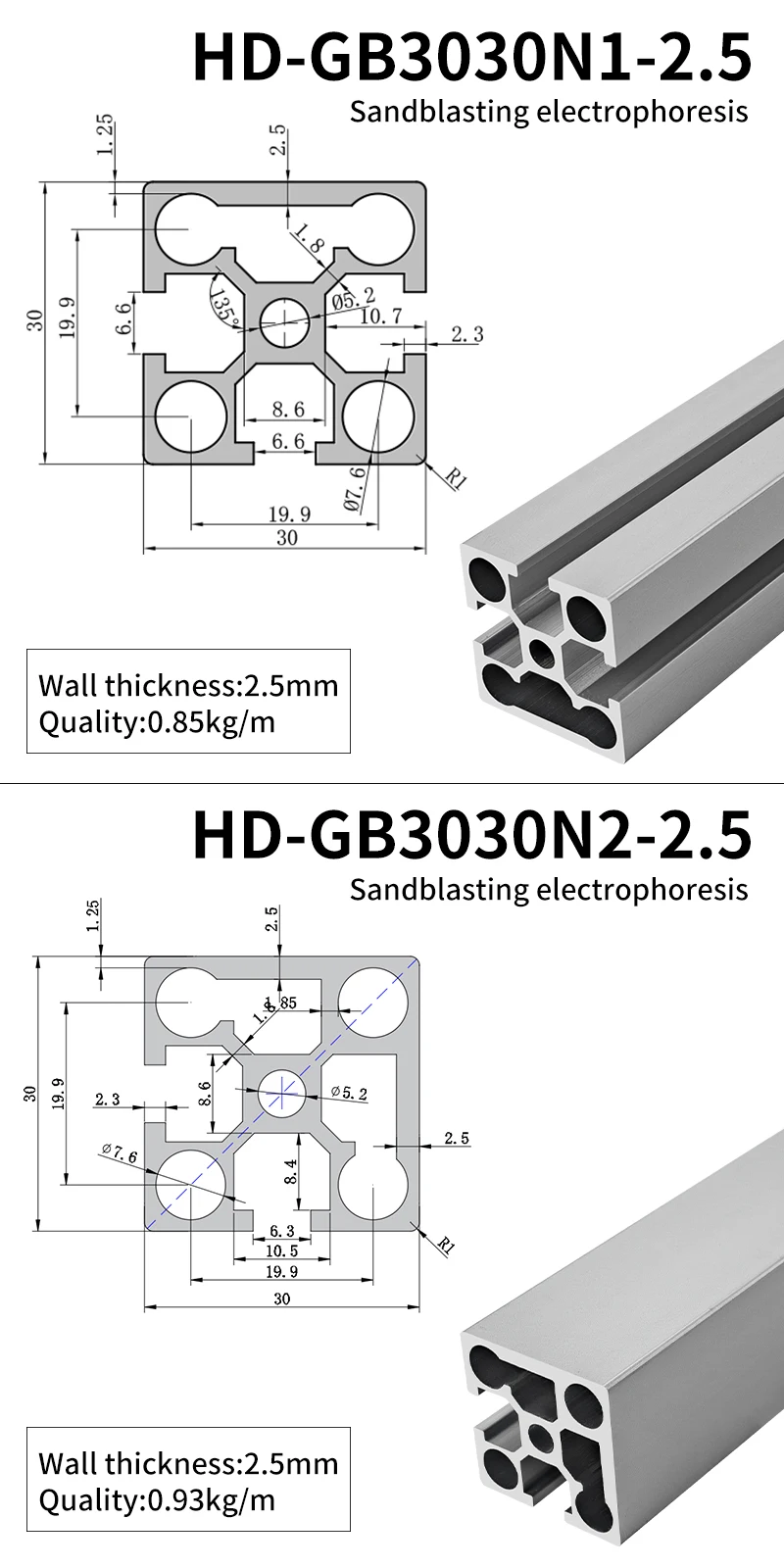 3030 Extruded Aluminum Profiles with Two Slots and Three Slots, Industrial 3030 Assembly Line Aluminum Alloy Profiles supplier