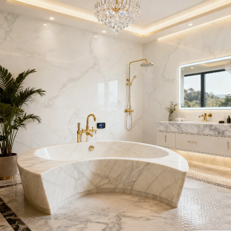 product natural polished china white marble bathtub customizable luxury stone marble bath tub-6