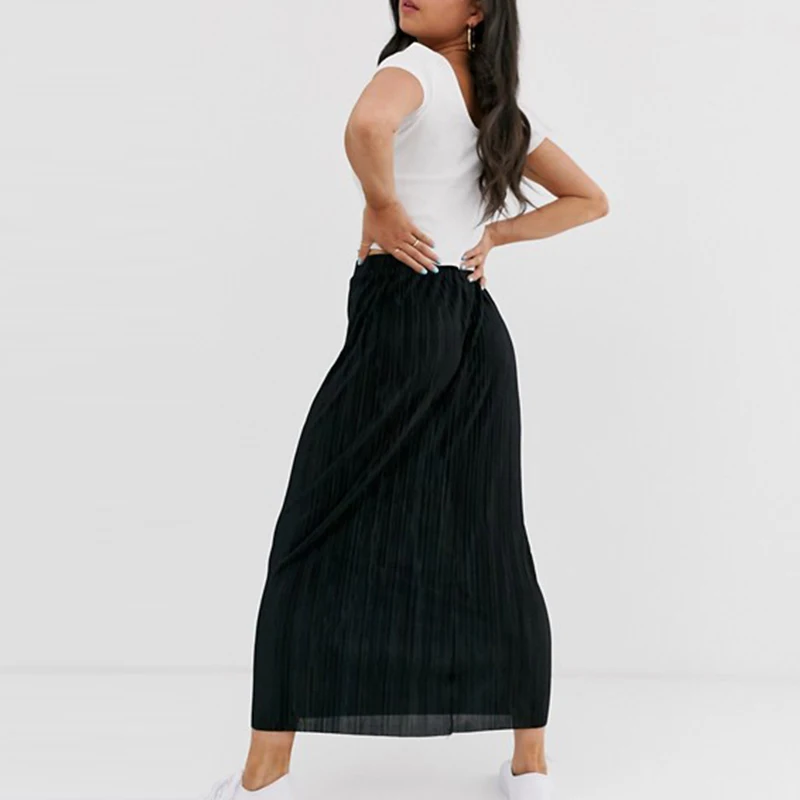 elastic waist pleated maxi skirt