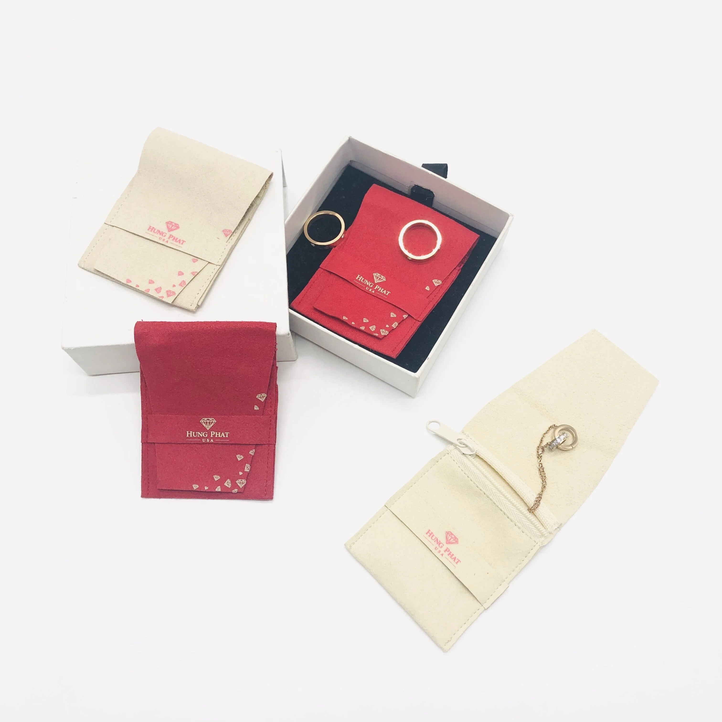 Custom Logo Printed Small Microfiber Jewelry Envelope Pouch Luxury Suede Microfiber Envelope Gift Jewelry Bag