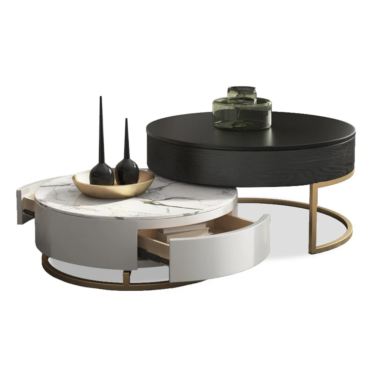 Multifunctional Lift Top Modern Luxury Round MDF Wood Living Room Furniture Marble Tea Center Table Coffee Table