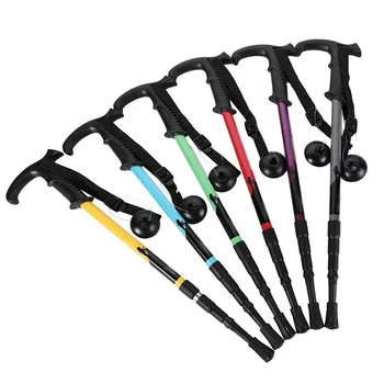 Custom Trekking Poles Portable shock absorber 4 section T-handle climbing Tracking Walking Hiking Sticks