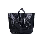 Black Tote Shopping Bag Custom Handles Embroidery Logo Extra Large Black Laminated PP Woven Tote Shopping Bag