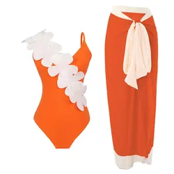 New Arrival Women's swimwear beachwear plus size Slim Backless Sexy Flower Swimsuit Chiffon Beach Skirt Set