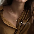 Jewelry Chain E-Manco YIWU Women Jewelry Simple Cutting Circle Disk Pendant Stainless Steel Chain Necklace