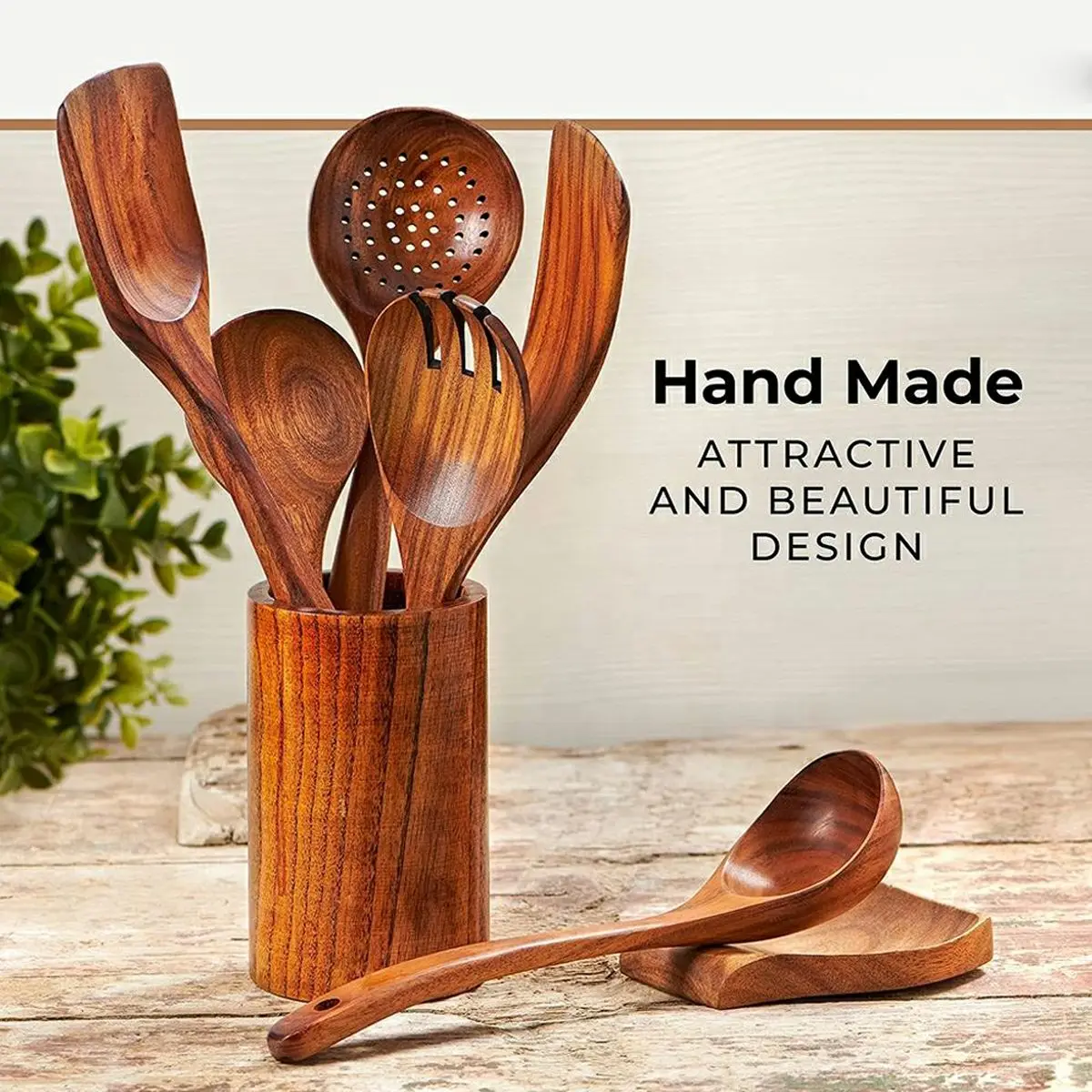 High Quality Natural Teak Acacia Kitchen Accessories Cooking Tools Wooden Kitchen Utensils Cookware Wood Utensil Set For Home