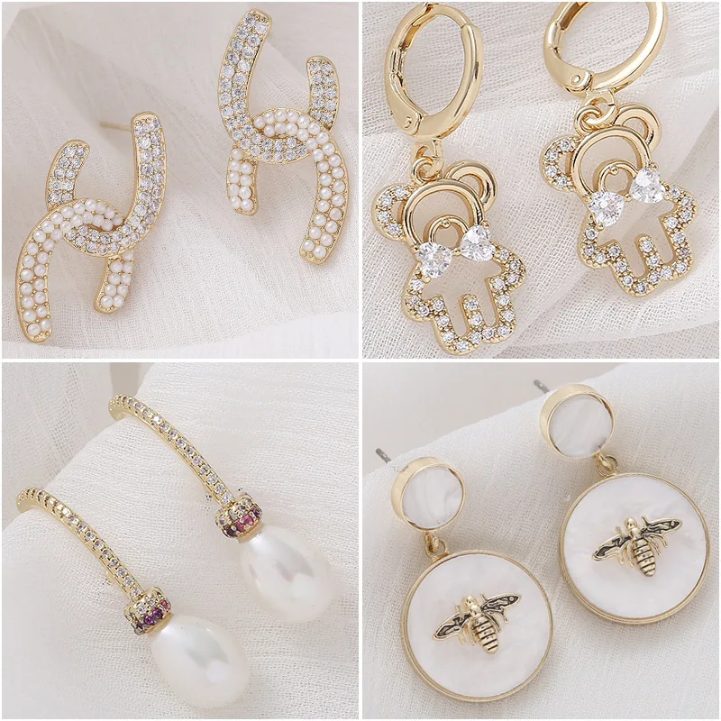 simplicity copper with zircon diamond earrings ,custom 14K gold plated brass stud earring jewelry gift