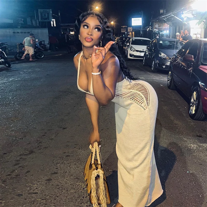 Summer Latest Women Hollow Out Dress Sexy V Neck Backless Sweater Dress For Bodycon Dress 2022