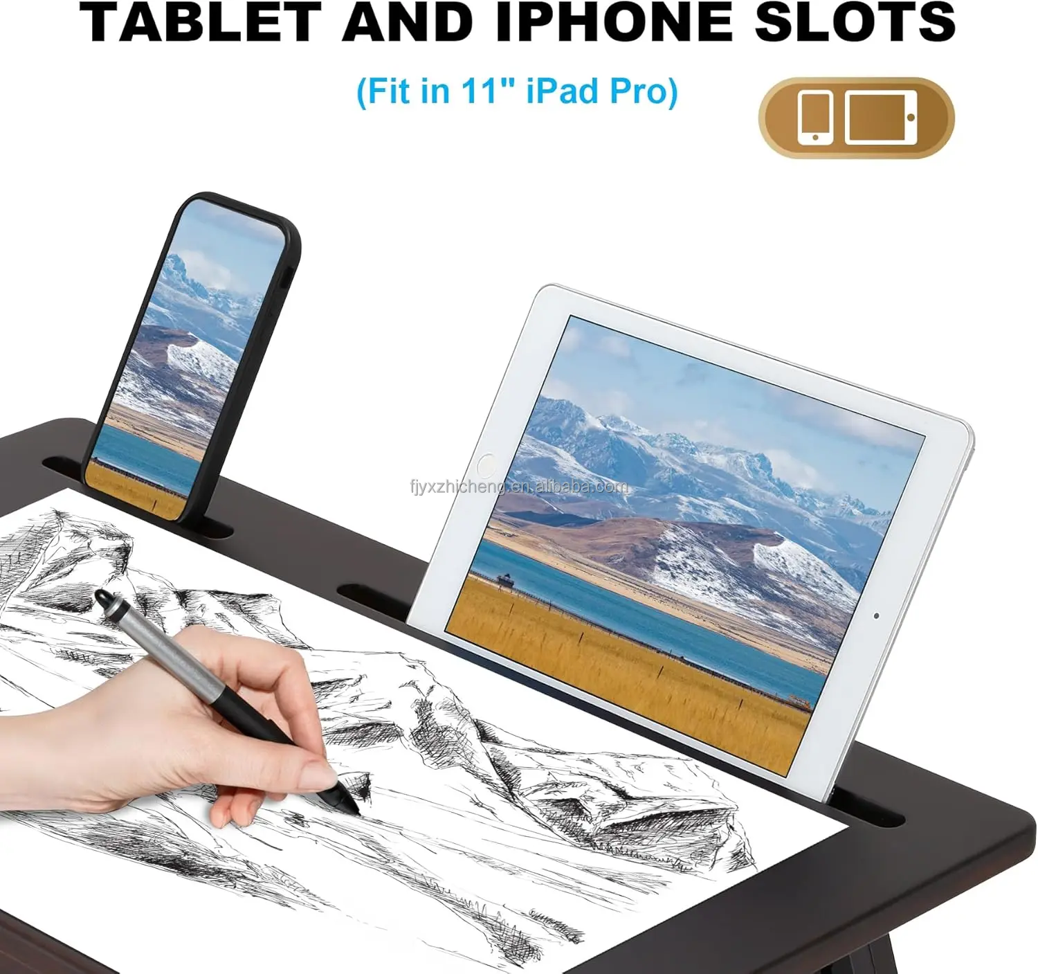 product modern foldable adjustable height angle bamboo drawing board easel tray phone slots multifunction-6