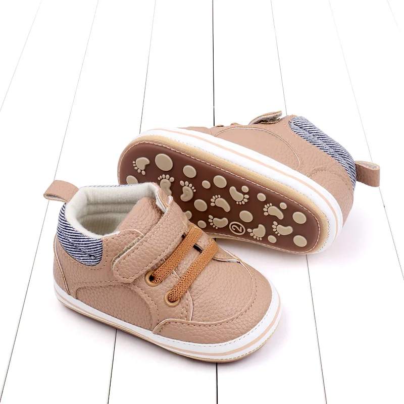 Striped Leather Lettering Design Non-slip Baby Toddler Shoes for Boys and Girls manufacture