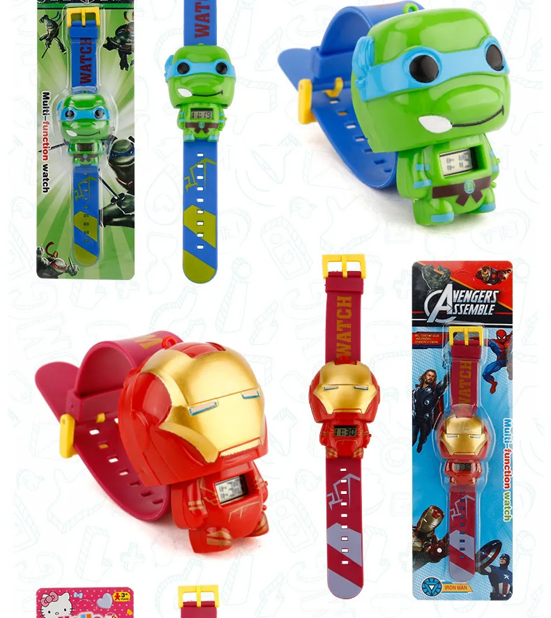 Hot selling Kids watch  Transformation toys for kids in Marvel cute shape  Spider-Man Q version children's toy gift