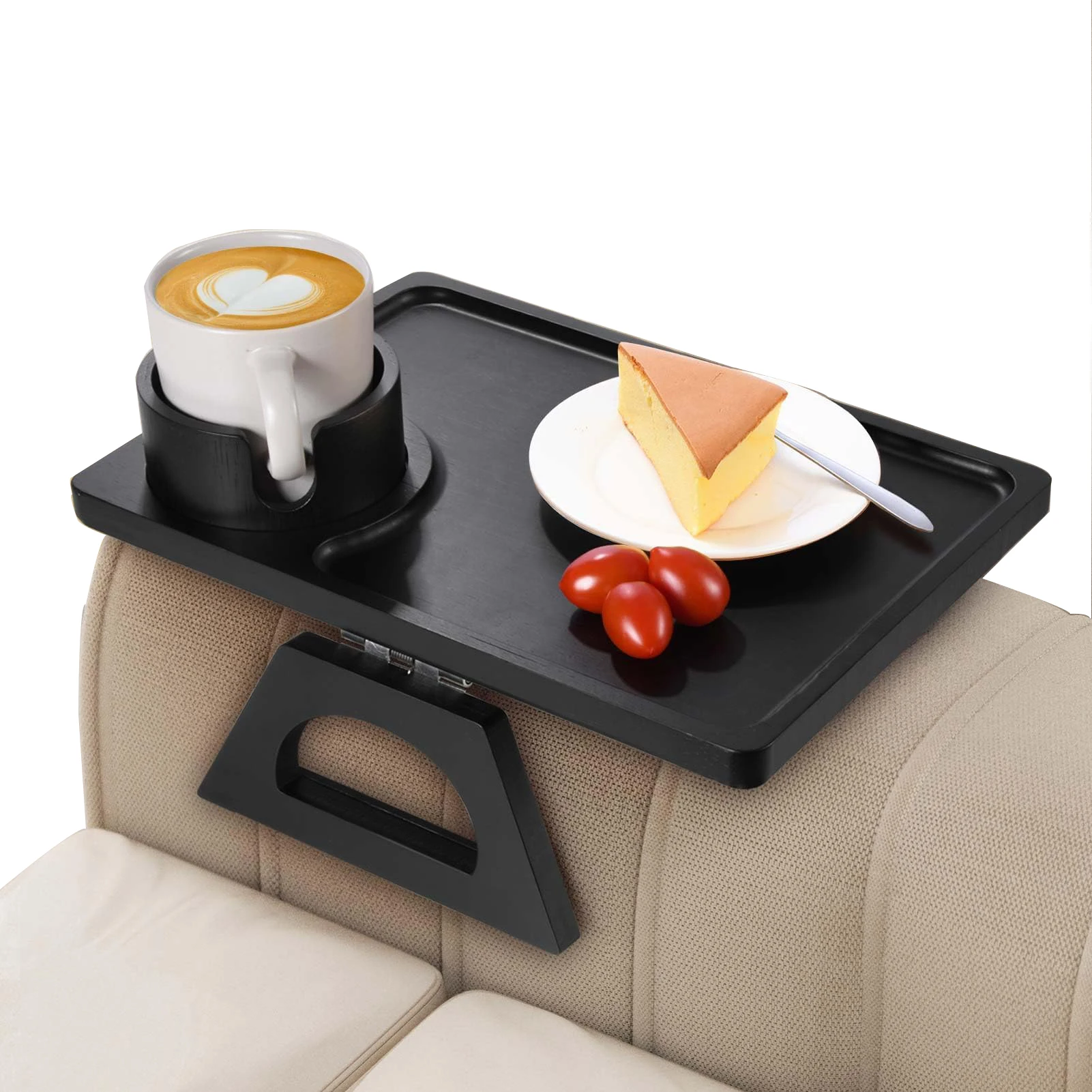 Bamboo Storage Sofa Armrest Organizer Tray Clip on Wide Couches Anti-Slip Bamboo Couch Arm Table with Phone Holder Cup Holder