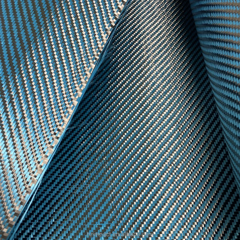 Lake Blue 1+1 Mixed for Kevlar + Carbon Fiber 3K Carbon Aramid Hybrid Fabric Waterproof Woven for Upholstery Car Lake Blue 1+1 Mixed for Kevlar + Carbon Fiber 3K Carbon Aramid Hybrid Fabric Waterproof Woven for Upholstery Car