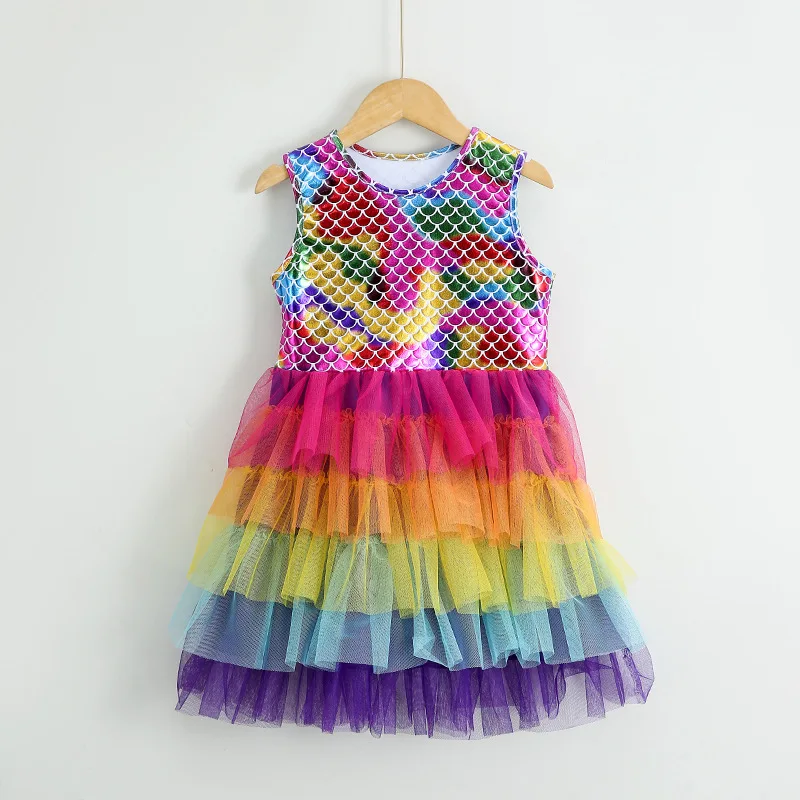 New arrival toddler girls dresses princess scale deign mesh cake skirt boutique little kids girl's fluffy dresses