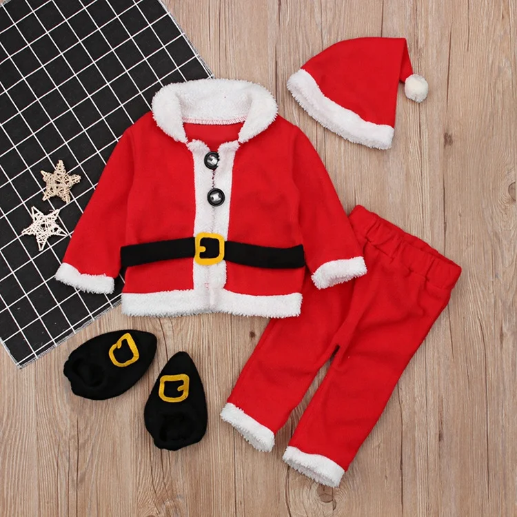 Hot Sale Children Boys Kids Christmas Clothing  Long Sleeves 4-Pieces Kit Children Dress Father Christmas Costume