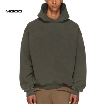 MGOO Non Drawstring Hooded Sweatshirt Custom Acid Washed Grey Classic Hoodies