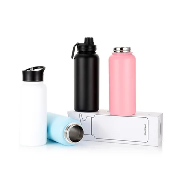 Stcoked powder coating white blue black flat stainless steel water bottle patented lid