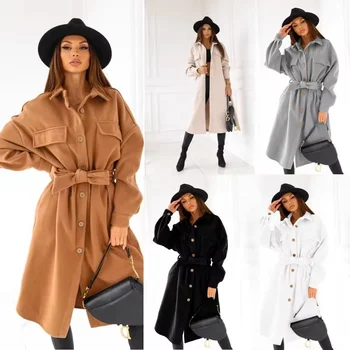 Women's Pea Coat 100% Wool Trench Coat Classic Lapel Cashmere Double Breasted Long Jacket Autumn and Winter Woolen Overcoat