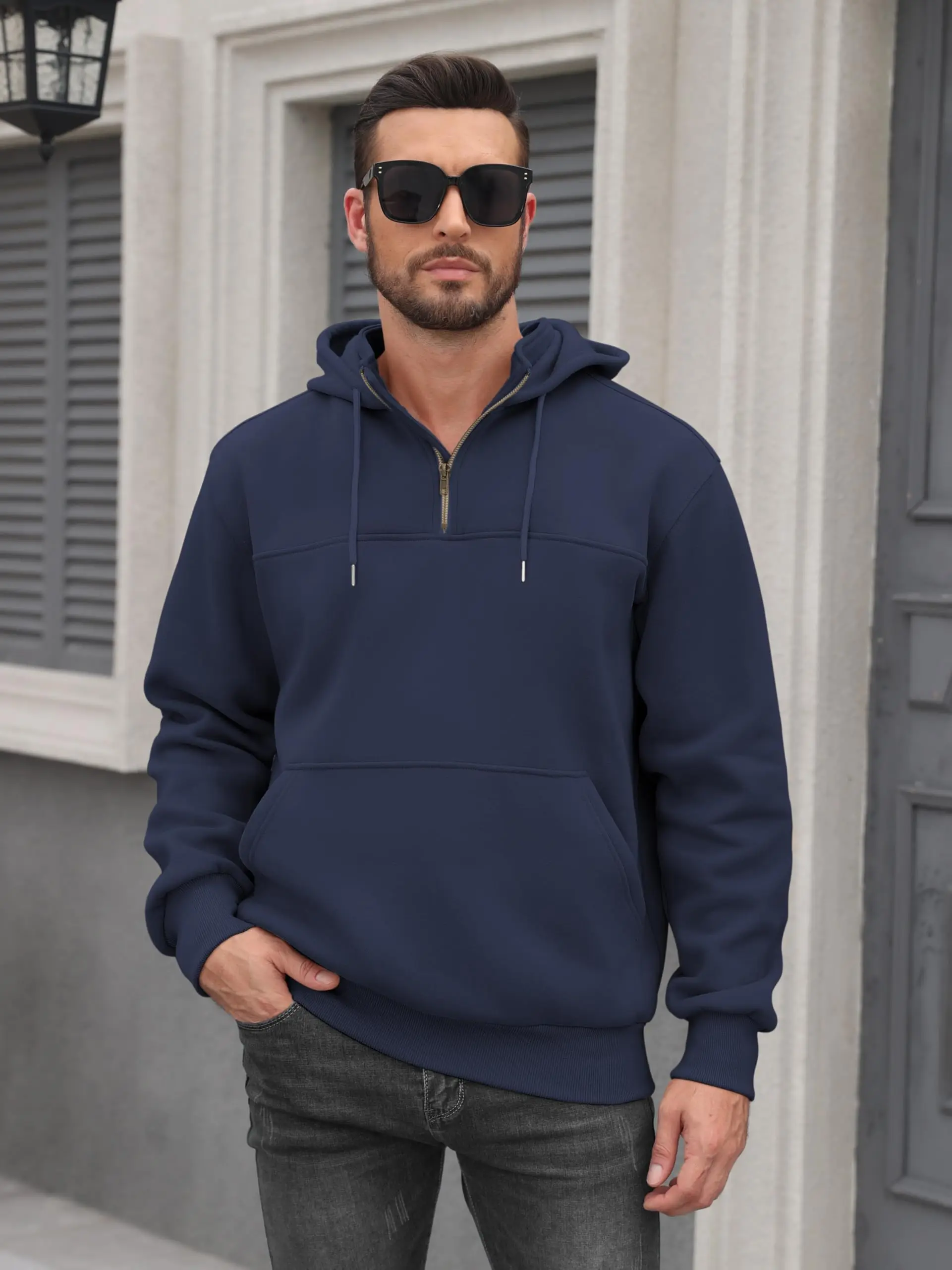 Heavy Weight Custom Zip Hoodie with Zipper Thick Full Zip up Hoodies Unisex Men's Loose Fit 1/4 Zip Pullover Sweatshirt H0ac5bf1ef4344cd69beed7a86ab3b950j