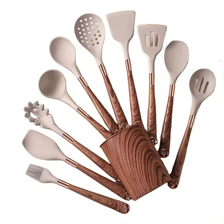 12-Piece Complete Non-Stick Silicone Kitchen Utensil Set Wooden Handle Kitchenware Kit Disposable Kitchen Tools Sell Well