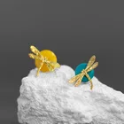 Resin Earrings New Fashion 925 Sterling Silver Gem Stone Dragonfly Resin Earrings