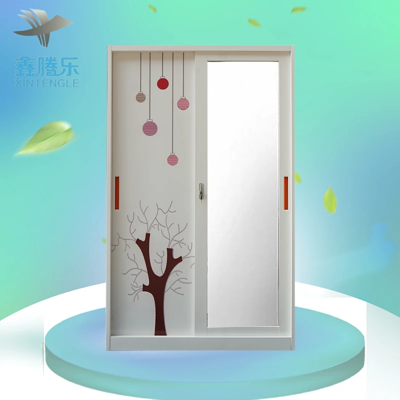 New Promotion for Simple Design Sliding Door Steel Printed Flower Printing Bedroom Wardrobe Home Furniture Use