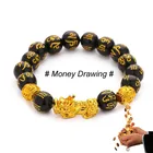 Obsidian 2021 Good Luck Wealth Black Obsidian Stone Beads Men 24K Gold Pixiu Feng Shui Bracelet