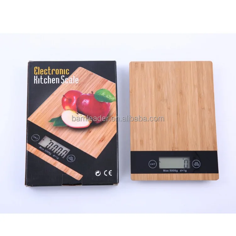 Eco-friendly LED Display Battery Wooden Weighing Food Scale Multi-Function Kitchen Scale Bamboo Electric Digital Kitchen Scales