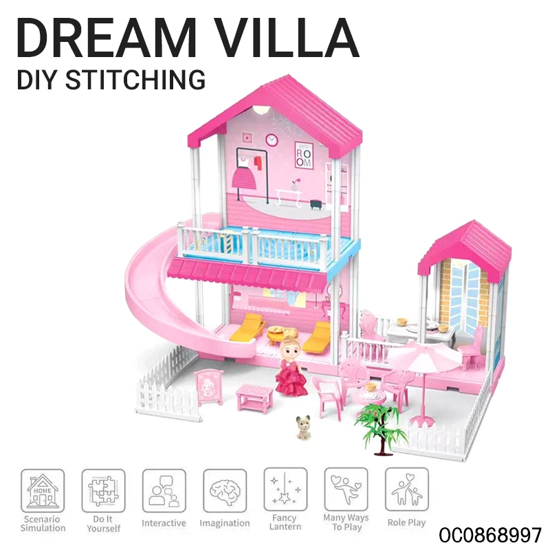 Wholesale 44pcs doll house diy with miniature furniture for girls model toy