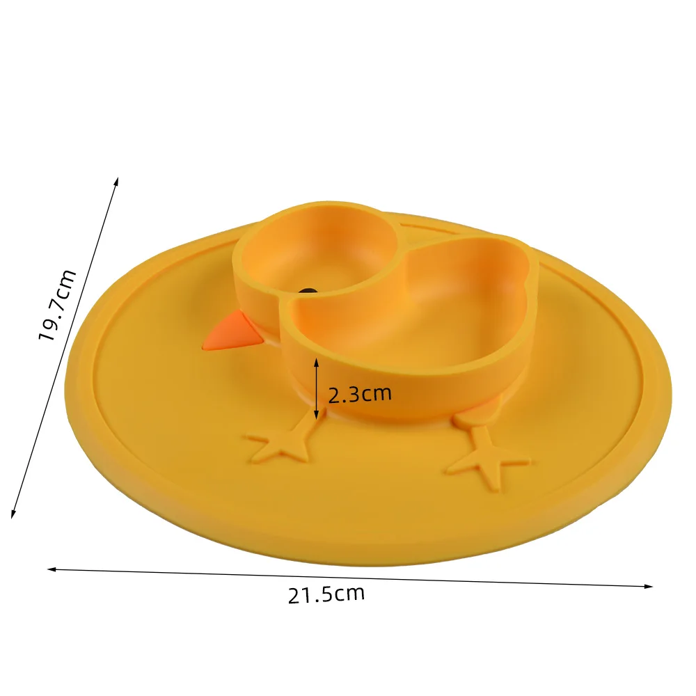Bpa-free non-slip design chicks shape silicone divided plates for babies kids feeding bowl silicone suction plates