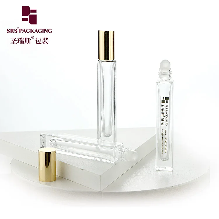 10ml High End Empty Square Glass Roll On Bottle with Bamboo Wooden Cap and 3D Printing Logo Service for Perfume Oil Serum