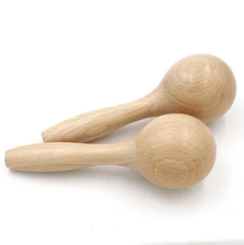 Non-toxic natural beech wood hammer music teethers toy sand ball baby rattles