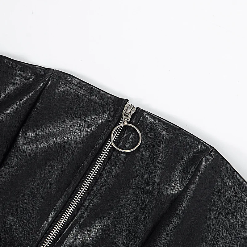 2022 Wholesale Women Clubwear Sexy Sleeveless Cool Styles Skinny Bodycon Chain Zipper Mini Leather Dress