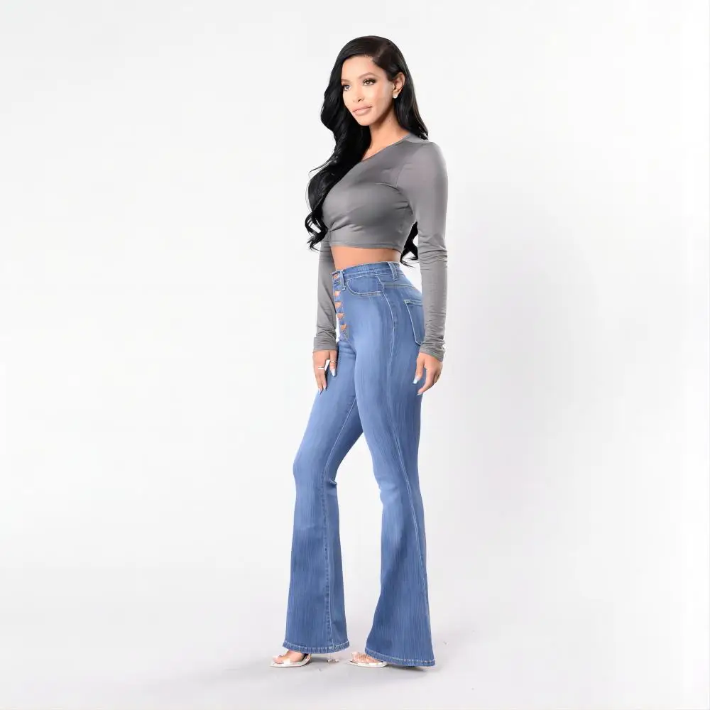 Casual Slim Fit Jeans Women Stretch High Waist Wide Leg Flare Jeans High Quality Fashion Streetwear Softener Knitted FLARE Pants