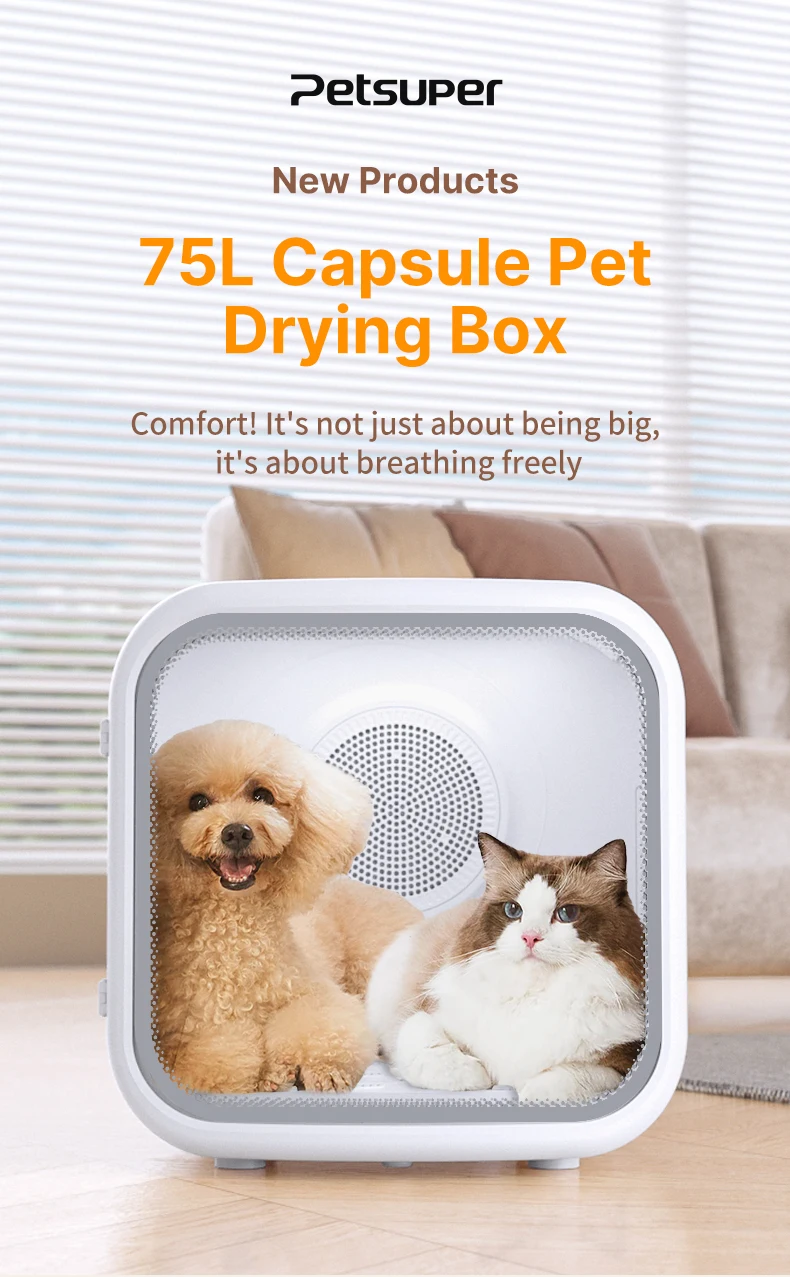 75L Smart Pet Dryer Box with Curved tempered glass 15 mins quick drying